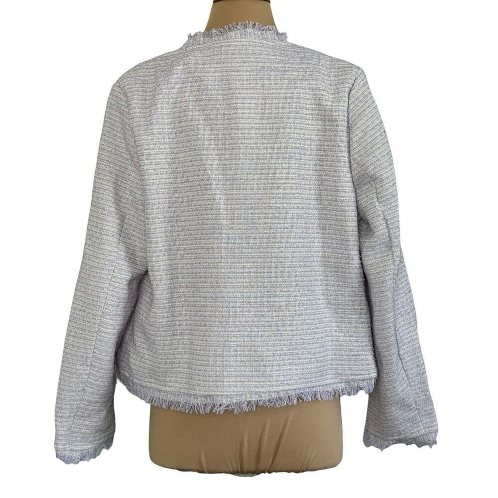 BBGD Lavender Tweed Fringe Designer Blazer Jacket Button Cropped Parisian Size L - Picture 7 of 10